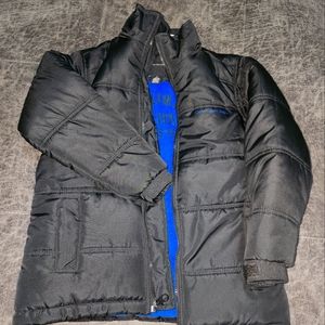 Calvin Klein Boys Black Puffer Jacket Blue Fleece Lined Full Zip Size 6-8 Cozy